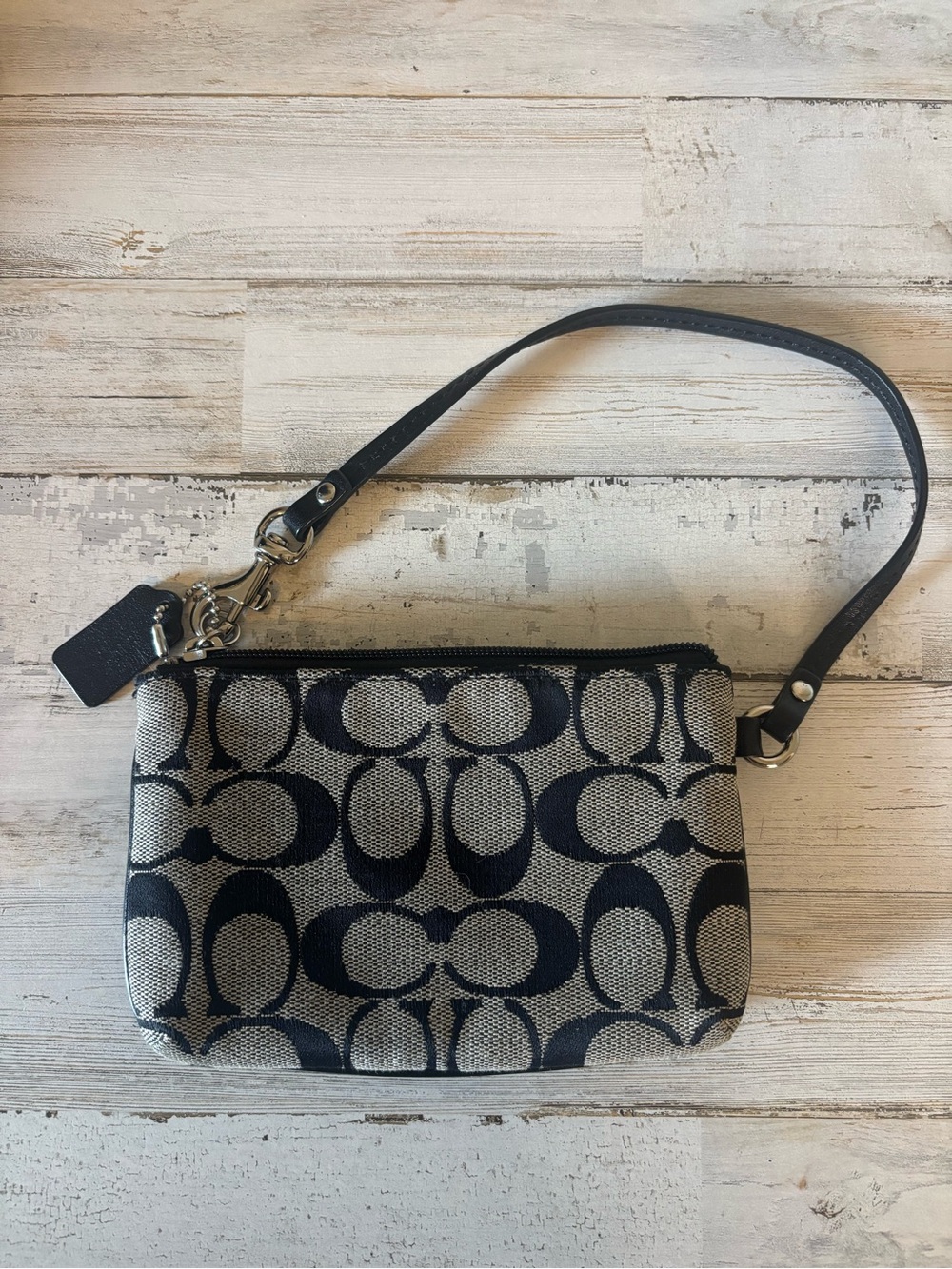 Coach Signature Canvas Wristlet Zippered Coin Wallet Black/White/Beige y2K 4x6 - Picture 10 of 11